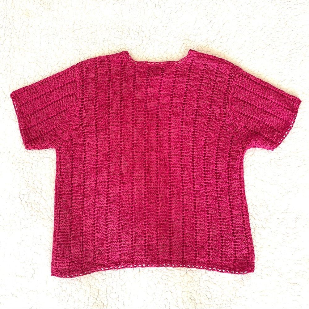 Sigrid Olsen Fuchsia V-Neck Button Front Short Sl… - image 3